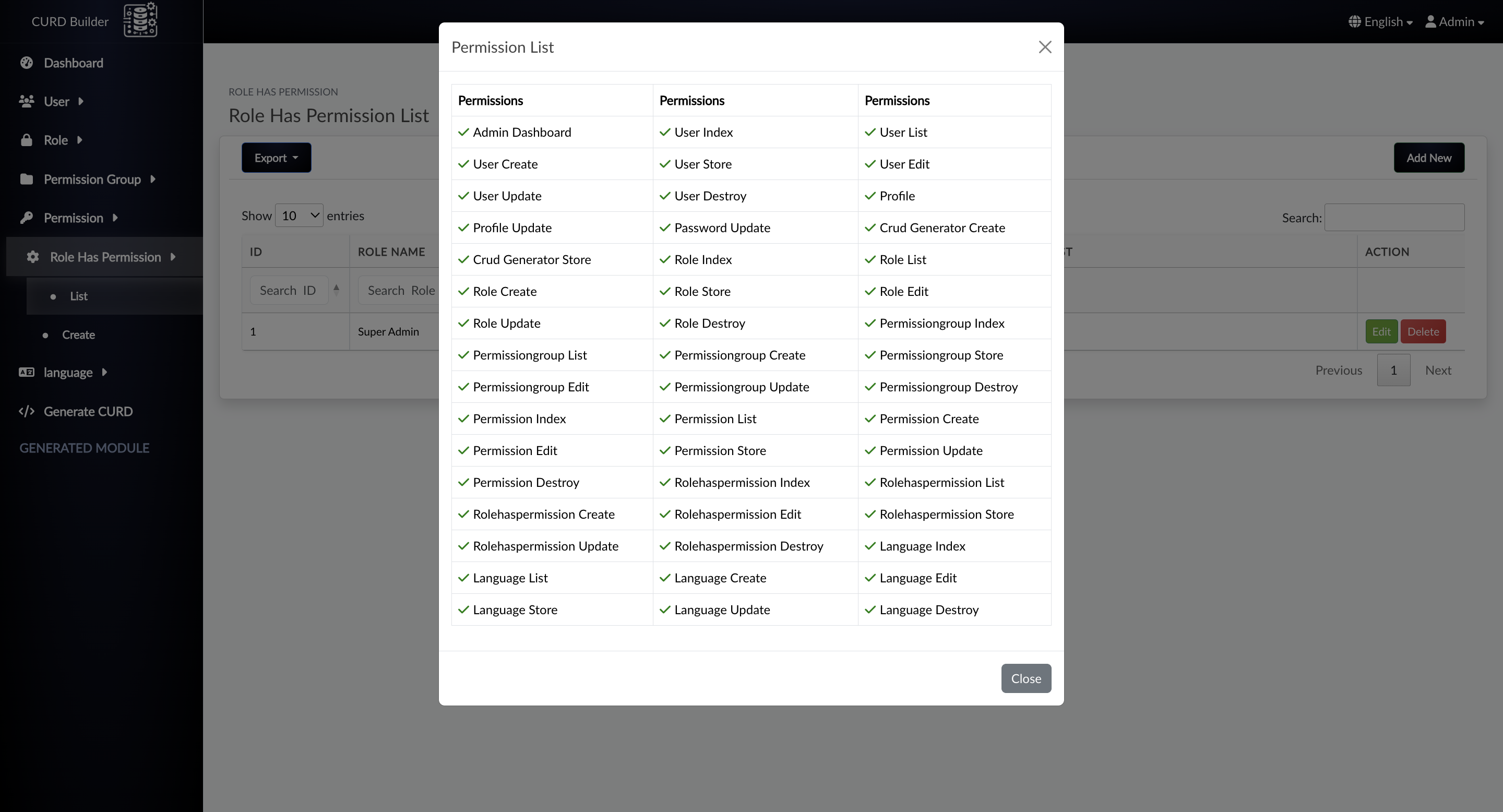 Permissions Modal